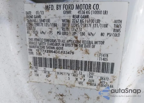 2013 Ford F-250 Xl from USA, damaged, VIN 1FT7X2B64DEA53476